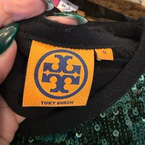 Tory Burch Black Top with Green Sequins